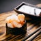 Sushi gunkan with shrimps, Japanese delicacy food