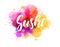 Sushi - handwritten lettering on watercolor splash