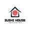 Sushi house logo design vector template illustration. consisting of a sushi icon on house. sushi restaurant, sushi bar, sashimi