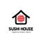 Sushi house logo design vector template illustration. sushi restaurant, sushi bar, sashimi, Japanese food symbol icon