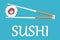 Sushi japan with two sticks isolated. Sushi logo flat style design. Restaurant japanese, asian food
