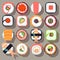 Sushi japanese cuisine food flat vector icons