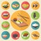 Sushi, Japanese cuisine, food icons set, flat