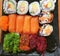 Sushi , Japanese food , Mixed sushi , Salmon, kelp , Nori , Vegetable , crab, egg