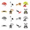 Sushi, koi fish, Japanese lantern, panda.Japan set collection icons in cartoon,monochrome style vector symbol stock