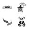 Sushi, koi fish, Japanese lantern, panda.Japan set collection icons in monochrome style vector symbol stock illustration