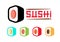Sushi logo design. Japanese seafood restaurant food. Set sushi.