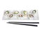 Sushi on a long plate with chop sticks, isolated