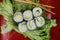 Sushi maki roll with avocado vegan japanese cuisine delivery