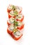 Sushi maki rolls with masago caviar around them