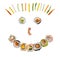 Sushi pieces in happy smile face shape on white background