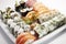 Sushi plate with nigiri, uramaki, hosomaki