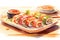 A sushi plate on a wood table, showcasing traditional Japanese cuisine