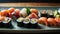 A sushi platter with a variety of textures and flavors
