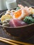 Sushi Rice Bowl with Tuna Salmon Prawn Tofu and Ve
