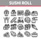 Sushi Roll Asian Dish Collection Icons Set Vector