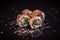 Sushi roll, asian food, sushi black background, sushi with avacado