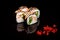 Sushi roll, asian food, sushi black background, sushi with caviar