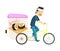 Sushi roll delivery icon with asian courier man