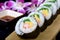 Sushi roll or Japanese maki .