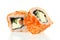Sushi roll pieces with salmon, rice and nori