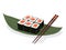 Sushi roll on the plate with chopstick. Fresh japan or chinese food