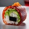A sushi roll shaped like a jellyfish, with translucent avocado tentacles4
