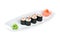 Sushi (Roll syake maki) on a white background