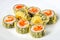 Sushi roll with tempura tuna and salmon