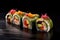 sushi roll with vibrant fish and avocado filling
