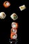 Sushi rolls assortment levitating