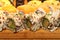 Sushi Rolls with avocado, yellowtail and crab on wooden platter