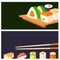 Sushi rolls food banner japanese gourmet seafood traditional seaweed fresh raw food illustration