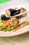 Sushi rolls japanese dish asiatic food white rice vegetables
