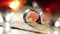 Sushi rolls and plum wine Beautiful shallow dof food Stock Video.
