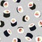 Sushi rolls. Salmon and avocado. Seamless pattern.