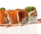 Sushi rolls with salmon, eel fish, wakame seaweed