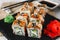 Sushi rolls set close up. Japanese national food.