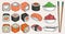 Sushi rolls set colorful stickers