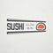 Sushi and rolls a set. Japanese kitchen. Food service. Old retro vintage grunge. Scratched, damaged, dirty effect. Typographic lab