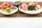 Sushi rolls with tuna and eel background