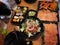 Sushi and Salad and Fresh Orange Salmon Japanese Diet Eating Concept