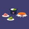 Sushi Salmon And Cartoon Friends