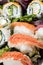 Sushi sashimi with california rolls