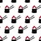 Sushi seamless pattern with flame. Icon hot sushi roll. Japan traditional food in flat design. Japanese cuisine