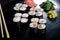 Sushi set with 16 pieces and various maki