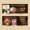 Sushi set for banners. Food watercolor design for commercial use. Brown-toned vector illustration