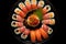 Sushi set on a black background, top view. Japanese food, Sushi set on a black plate on a Black background, top view, AI Generated