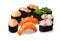 Sushi set, different kinds of baked, Chuka, seaweed, salmon, squid, nice, neat, isolated