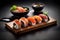 sushi set food meal japanese japan rice fish seafood roll. Generative AI.